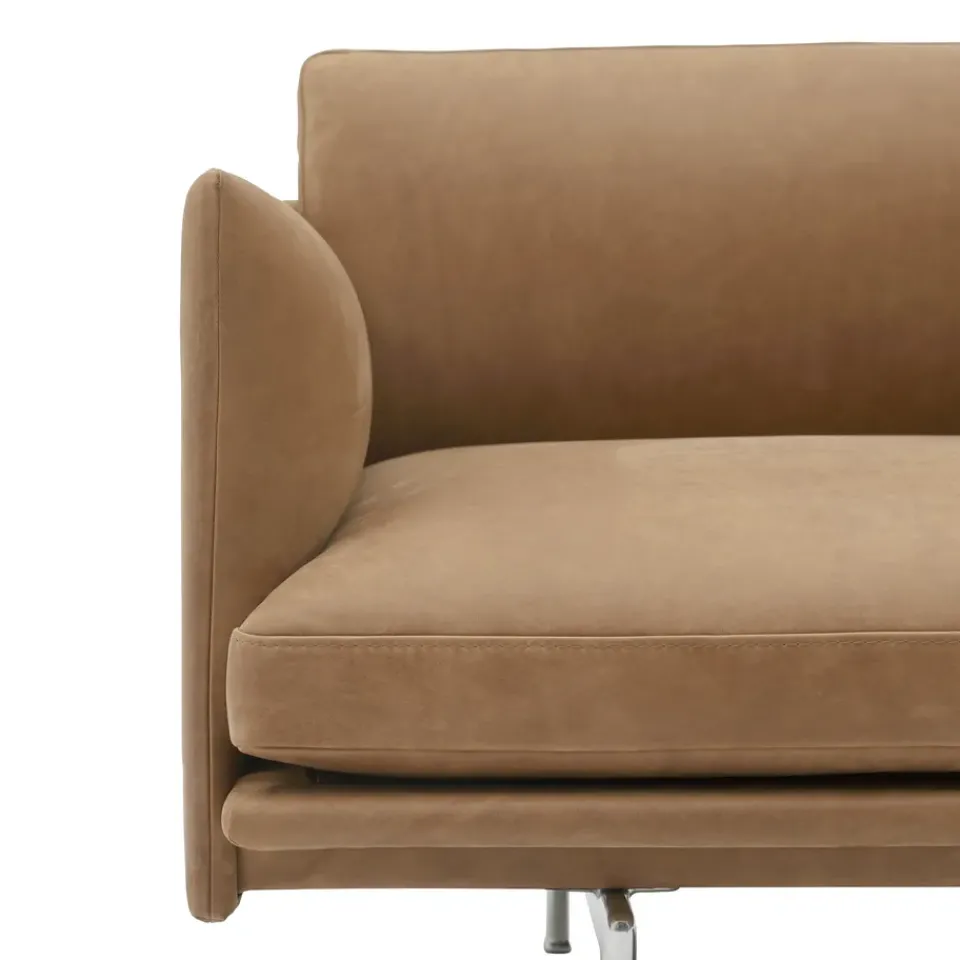 Outlet Muuto Outline 3.5-seater sofa polished aluminum, Grace leather Camel Brown