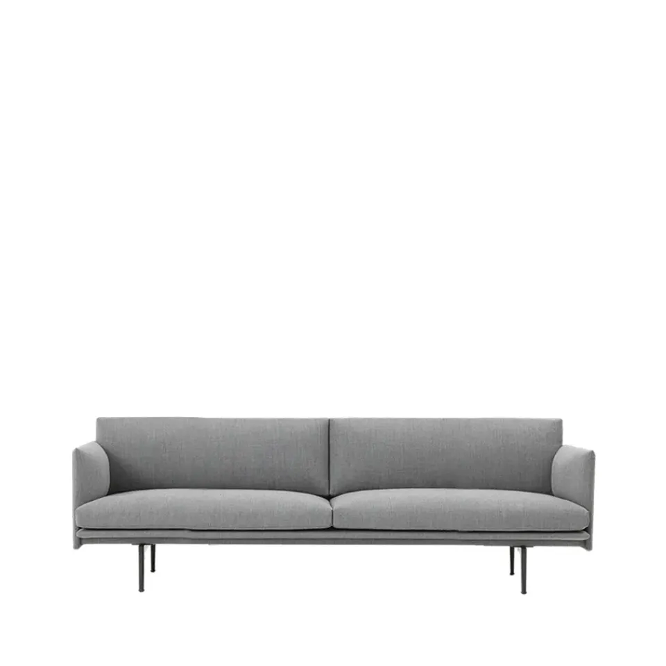 Discount Muuto Outline sofa 3-seat fabric, Fabric fiord 151 . black leg Grey