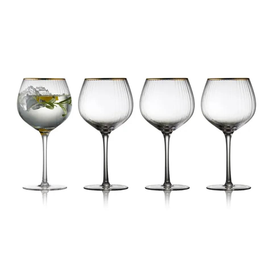Cocktail & Martini Glasses|Long Drink & Highball Glasses^Lyngby Glas Palermo Gold gin & tonic glass 65 cl 4-pack, Clear-gold TransparentGold-coloured