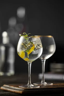 Cocktail & Martini Glasses|Long Drink & Highball Glasses^Lyngby Glas Palermo Gold gin & tonic glass 65 cl 4-pack, Clear-gold TransparentGold-coloured