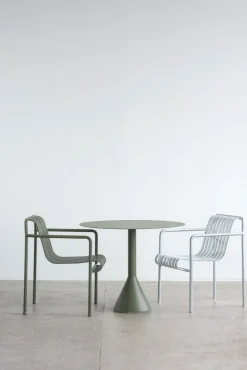 Table For Outdoor Use^HAY Palissade Cone round coffee table, Olive, ø90 Green