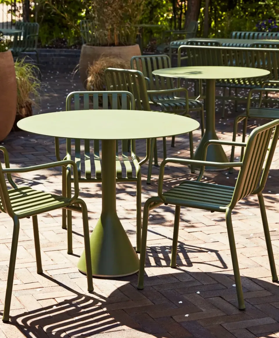 Table For Outdoor Use^HAY Palissade Cone round coffee table, Olive, ø90 Green