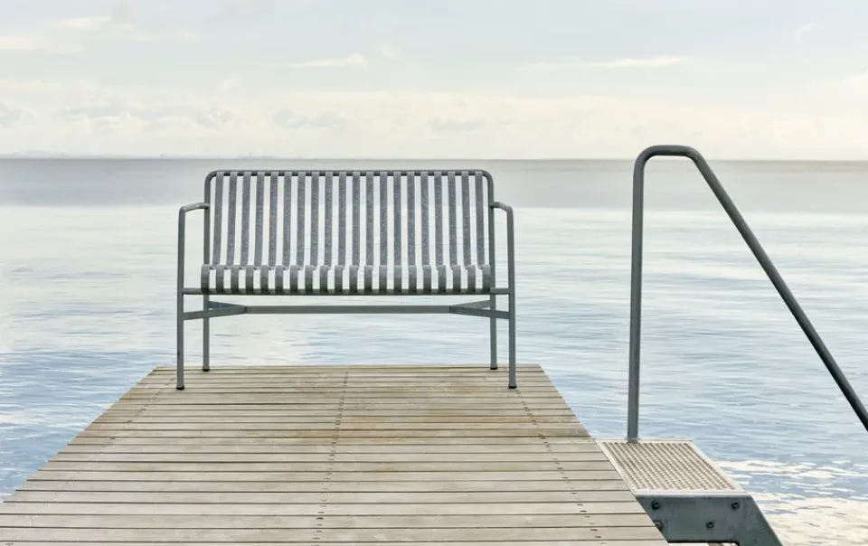 Garden Sofas & Garden Benches^HAY Palissade Dining bench with armrests, Hot galvanized Silver-coloured