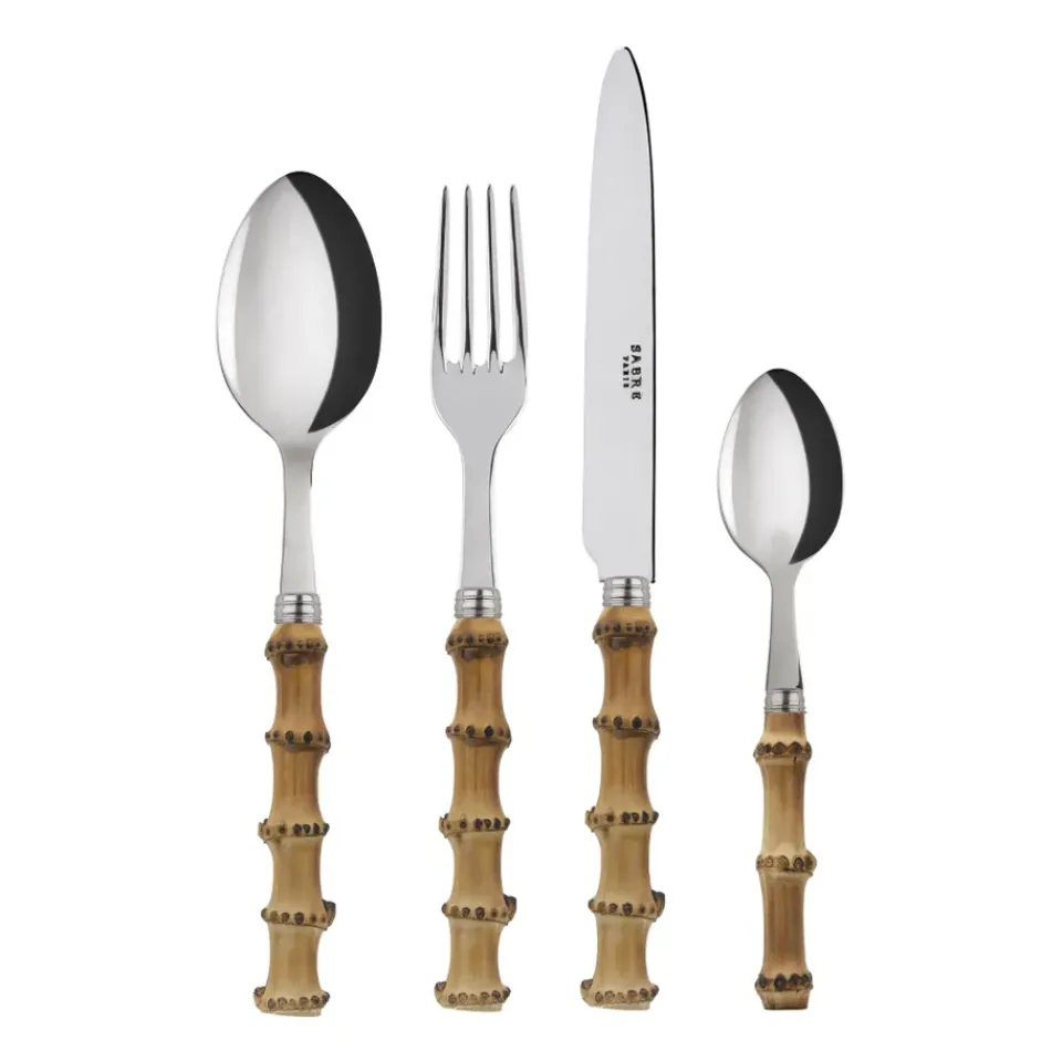 Cutlery Sets^SABRE Paris Panda cutlery 24 pieces, Stainless steel-bamboo Silver-colouredBeige