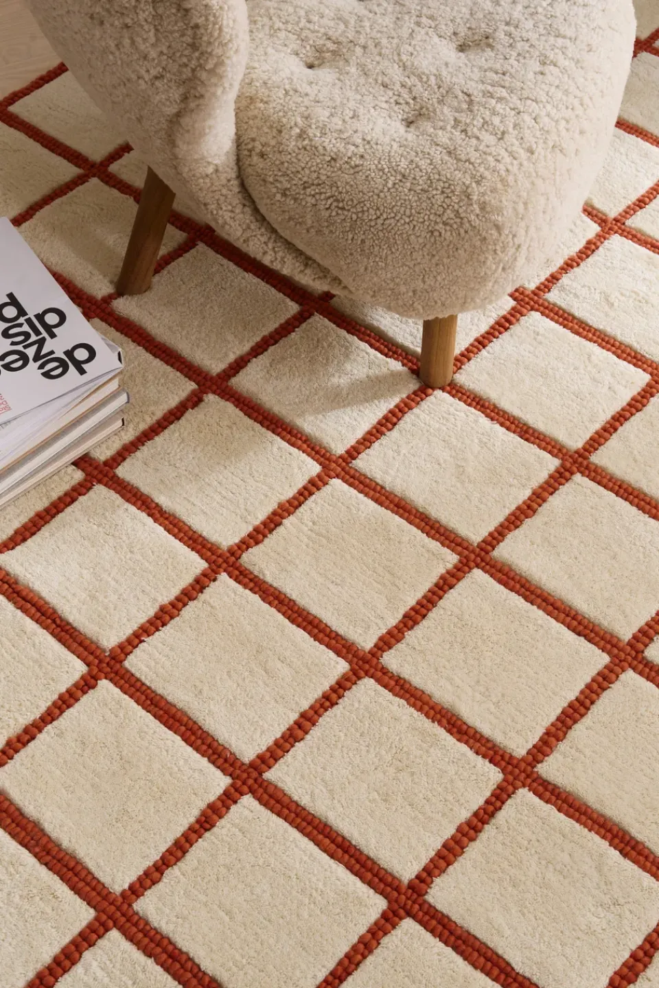 Sale Scandi Living Pasture wool rug natural white/rust, 200x300 cm WhiteOrange