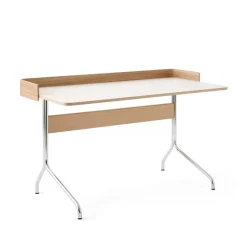 &Tradition Pavilion AV17 desk, Mushroom linoleum, lacquered oak, chrome legs Brown