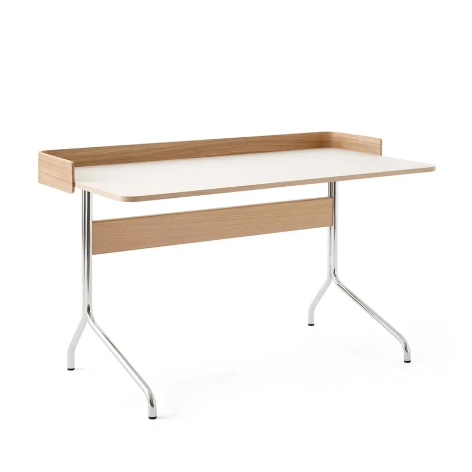 &Tradition Pavilion AV17 desk, Mushroom linoleum, lacquered oak, chrome legs Brown