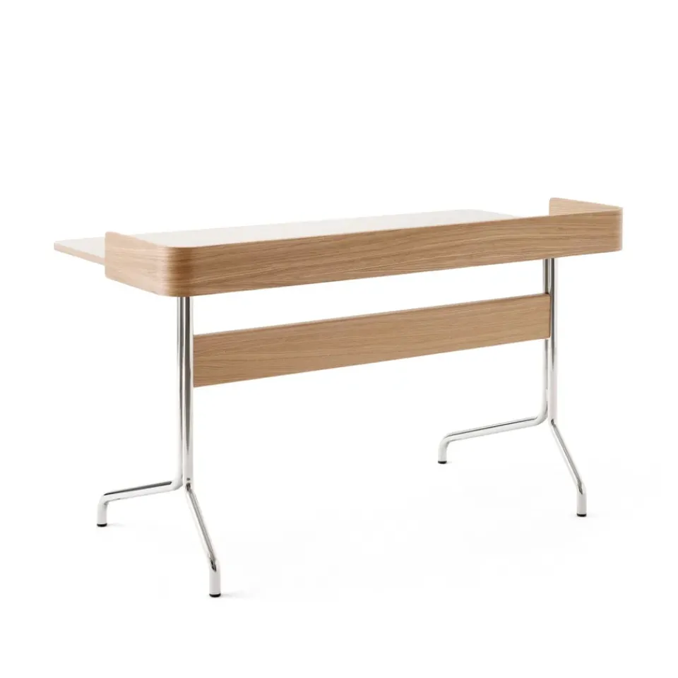 &Tradition Pavilion AV17 desk, Mushroom linoleum, lacquered oak, chrome legs Brown