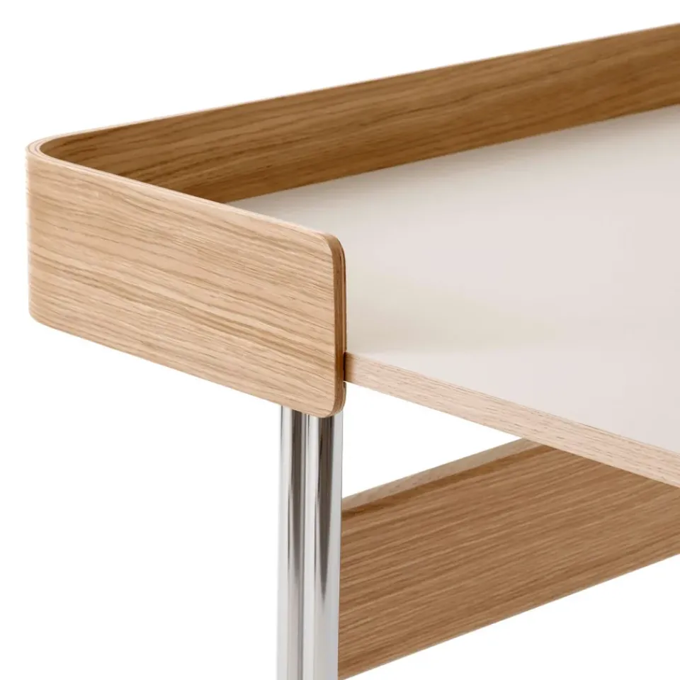 &Tradition Pavilion AV17 desk, Mushroom linoleum, lacquered oak, chrome legs Brown