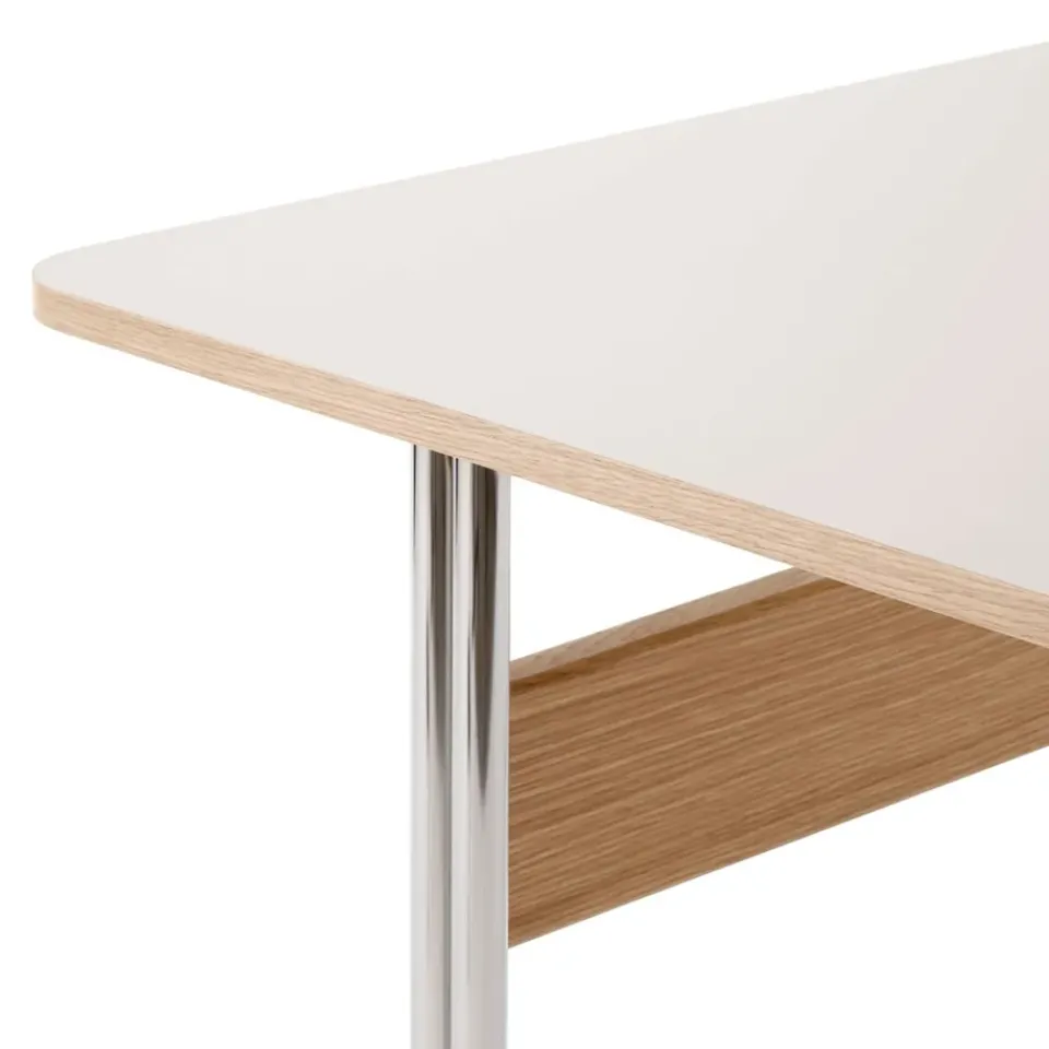 Desks^&Tradition Pavilion AV16 desk, Mushroom linoleum, lacquered oak, chrome legs Brown