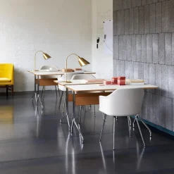 Desks^&Tradition Pavilion AV16 desk, Mushroom linoleum, lacquered oak, chrome legs Brown