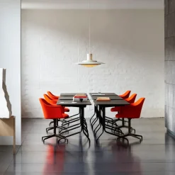Desks^&Tradition Pavilion AV16 desk, Mushroom linoleum, lacquered oak, chrome legs Brown