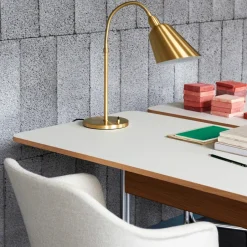 Desks^&Tradition Pavilion AV16 desk, Mushroom linoleum, lacquered oak, chrome legs Brown