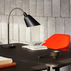 Desks^&Tradition Pavilion AV16 desk, Mushroom linoleum, lacquered oak, chrome legs Brown