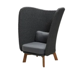 Outdoor Lounge Furniture^Cane-line Peacock Highback lounge armchair, Natté dark , incl. cushions, legs in teak Grey