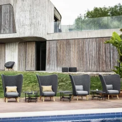 Outdoor Lounge Furniture^Cane-line Peacock Highback lounge armchair, Natté dark , incl. cushions, legs in teak Grey