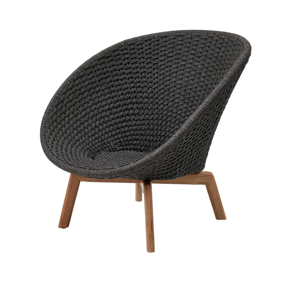 Outlet Cane-line Peacock Rope lounge armchair, Dark , teak legs Grey