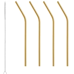 Wine & Barware^Orrefors Peak metal straws 4-pack, Brass Gold-coloured