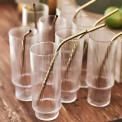 Wine & Barware^Orrefors Peak metal straws 4-pack, Brass Gold-coloured