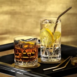 Wine & Barware^Orrefors Peak metal straws 4-pack, Brass Gold-coloured