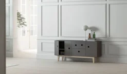 T.V & Media Units|T.V & Media Units^Zweed Peep M2 media bench, Slate . White pigmented oak Grey