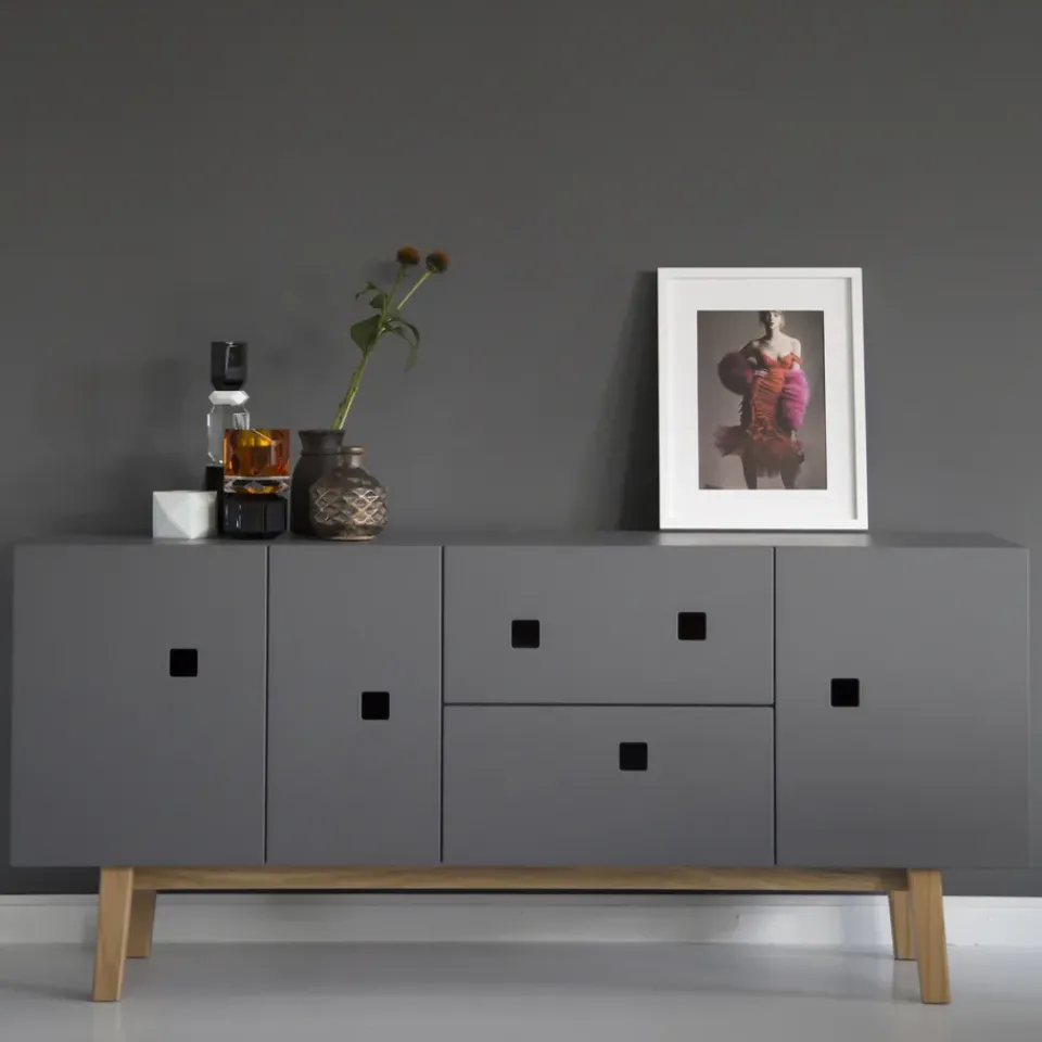 T.V & Media Units|T.V & Media Units^Zweed Peep M2 media bench, Slate . retro. oak stand Grey