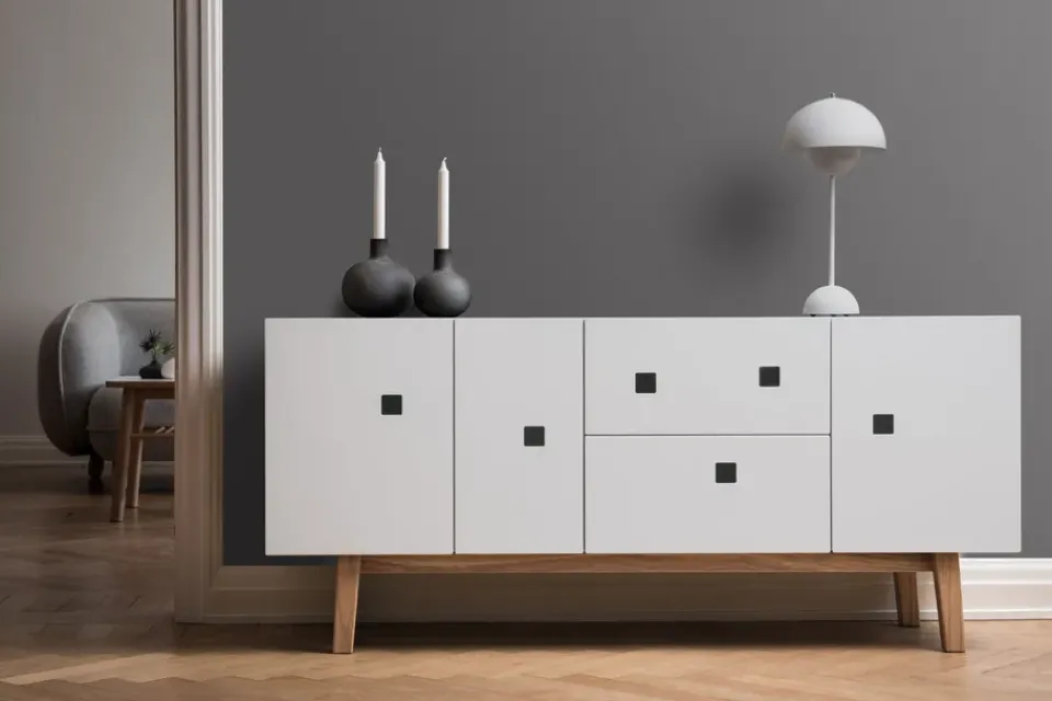 T.V & Media Units|T.V & Media Units^Zweed Peep M2 media bench, . retro. oak stand White