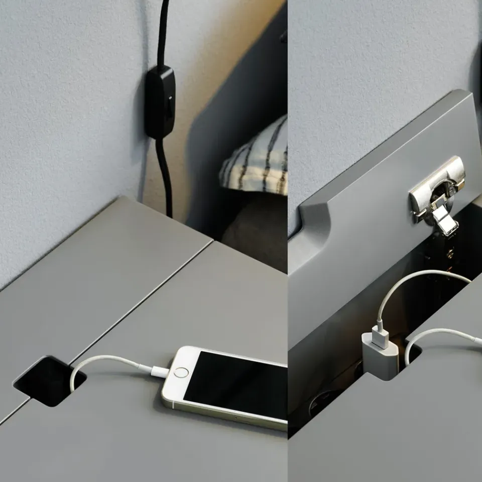 Bedside Tables^Zweed Peep S1 bedside table, Slate , black lacquer Grey
