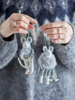 Discount Bloomingville Peo Christmas ornament mouse 2 pieces, White- Grey