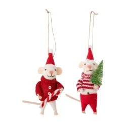 Discount Bloomingville Peo Christmas tree decorations wool 2 pieces, Christmas mice Red