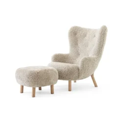 Clearance &Tradition Petra VB3 high armchair incl. pouf ATD1, Oiled Oak-Sheepskin Moonlight White