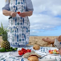 New Almedahls Picknick apron small pattern, Blue-beige BlueBeige