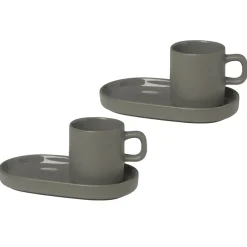 Glögg & Mulled Wine Mugs|Espresso Cups^Blomus Pilar espresso cup with saucer 2-pack, Pewter Grey
