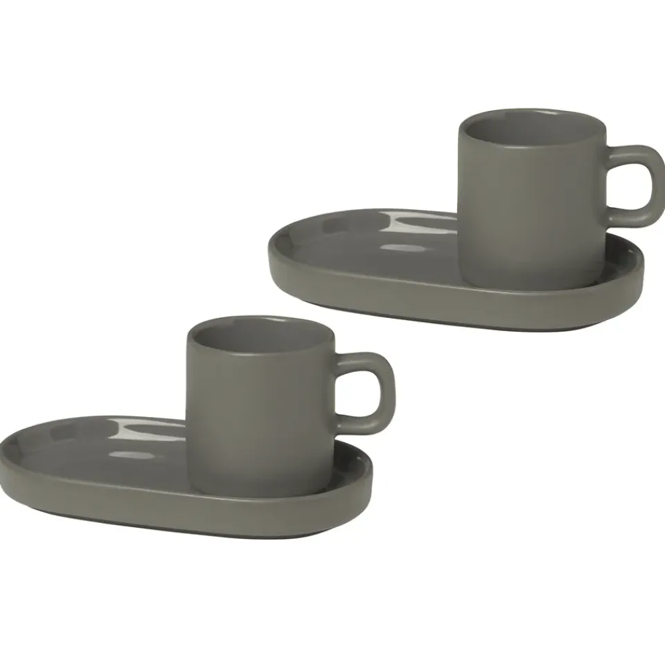 Glögg & Mulled Wine Mugs|Espresso Cups^Blomus Pilar espresso cup with saucer 2-pack, Pewter Grey