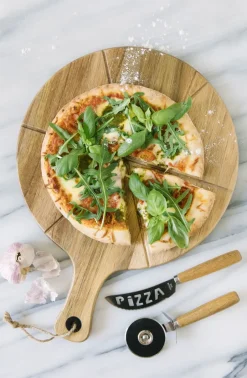 Pizza Cutters^Dorre Pino pizza set knife and pizza cutter, Acacia-stainless steel Silver-colouredBeige