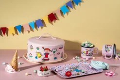 Cake Stands^Muurla Pippi cake stand with dome, Birthday Pink