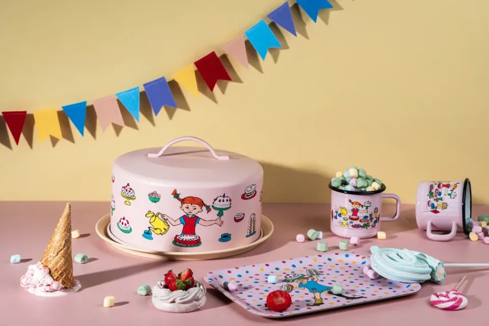 Cake Stands^Muurla Pippi cake stand with dome, Birthday Pink