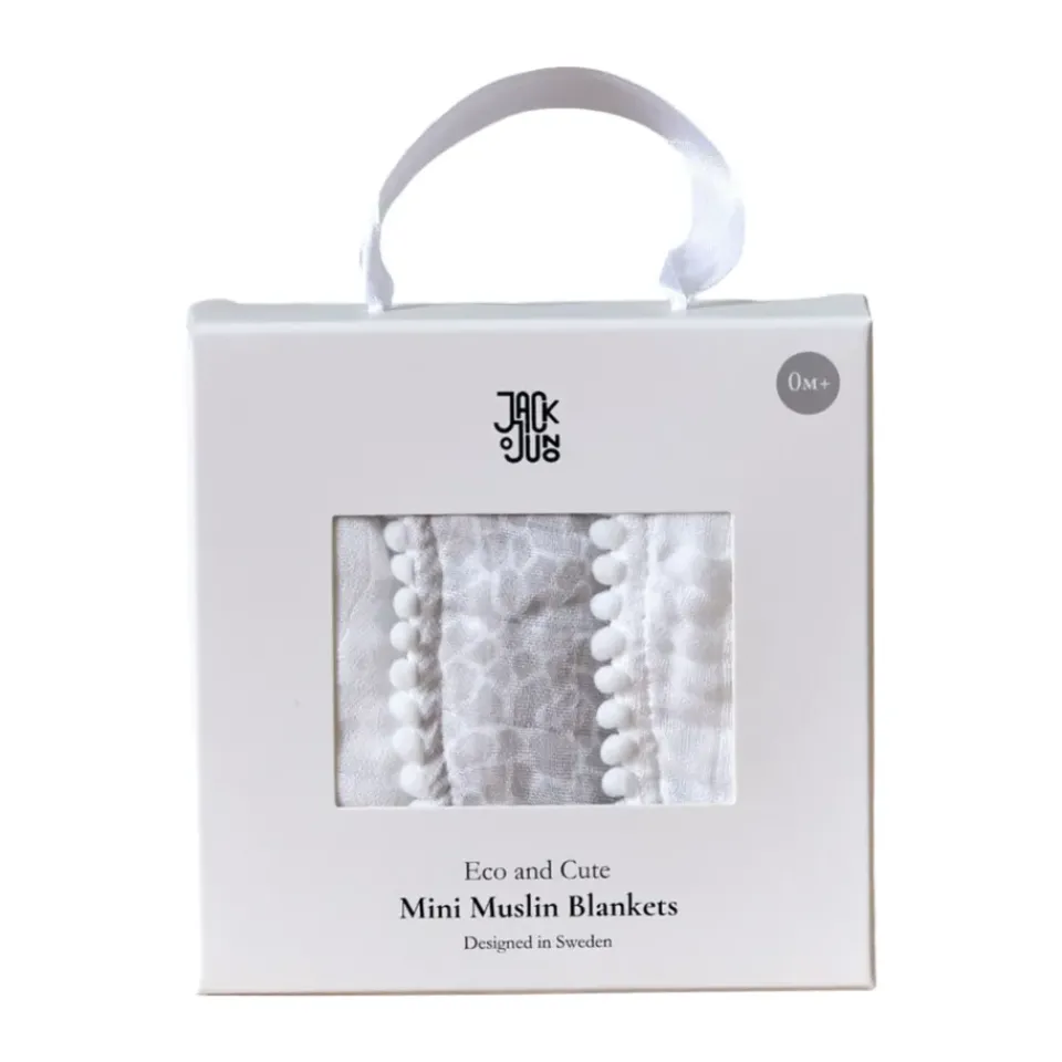 Outlet Jack o Juno Pom Pom muslin blanket 40x40 cm 3-pack, Pearl & Giraffe gray White
