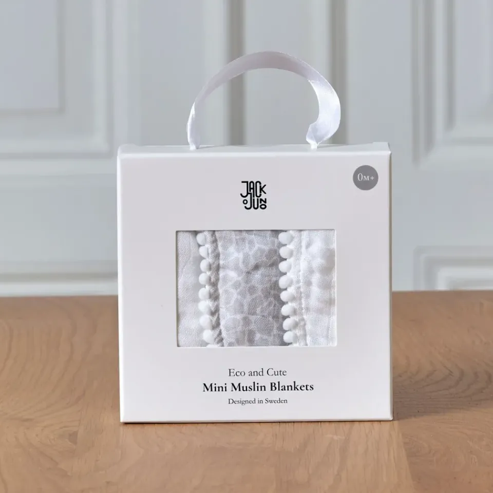 Outlet Jack o Juno Pom Pom muslin blanket 40x40 cm 3-pack, Pearl & Giraffe gray White