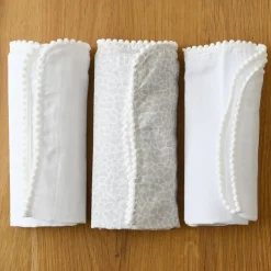 Outlet Jack o Juno Pom Pom muslin blanket 40x40 cm 3-pack, Pearl & Giraffe gray White
