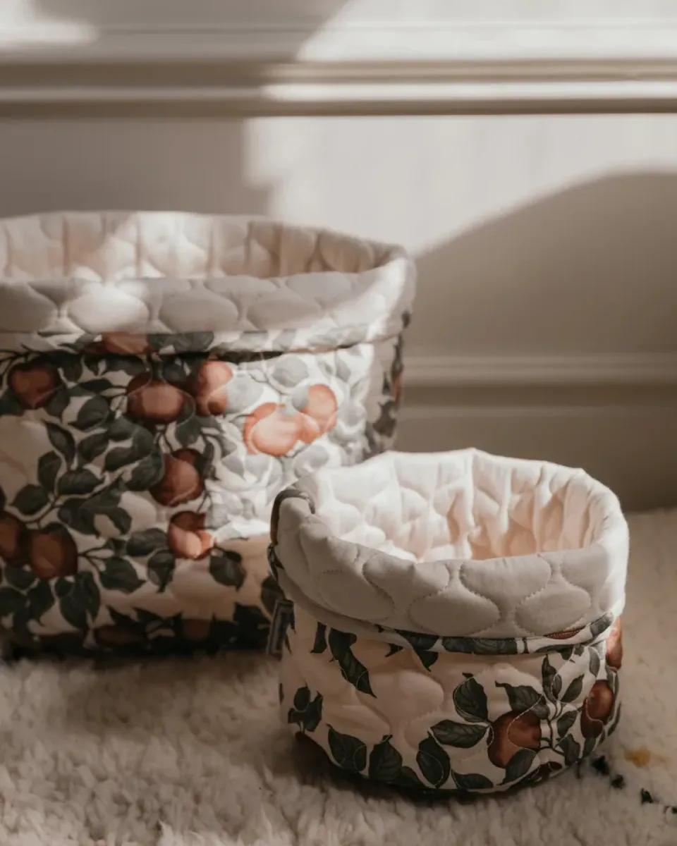 Best Garbo&Friends Pomme satin quilted basket 2 pieces, 20xØ20 cm + 30xØ30 cm Beige