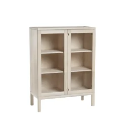 Clearance Stolab Prio cabinet high, Birch white oiled. glass door Beige