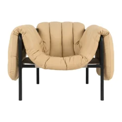 Discount Hem Puffy lounge chair, Sand leather-black grey BrownBlack