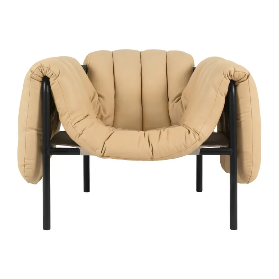 Discount Hem Puffy lounge chair, Sand leather-black grey BrownBlack