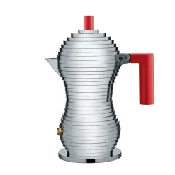 Coffee Presses & Makers^Alessi Pulcina espresso maker 3 cups, red handle RedSilver-coloured