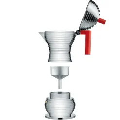 Coffee Presses & Makers^Alessi Pulcina espresso maker 3 cups, red handle RedSilver-coloured