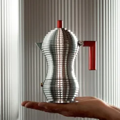 Outlet Alessi Pulcina espresso maker 6 cups, red handle RedSilver-coloured