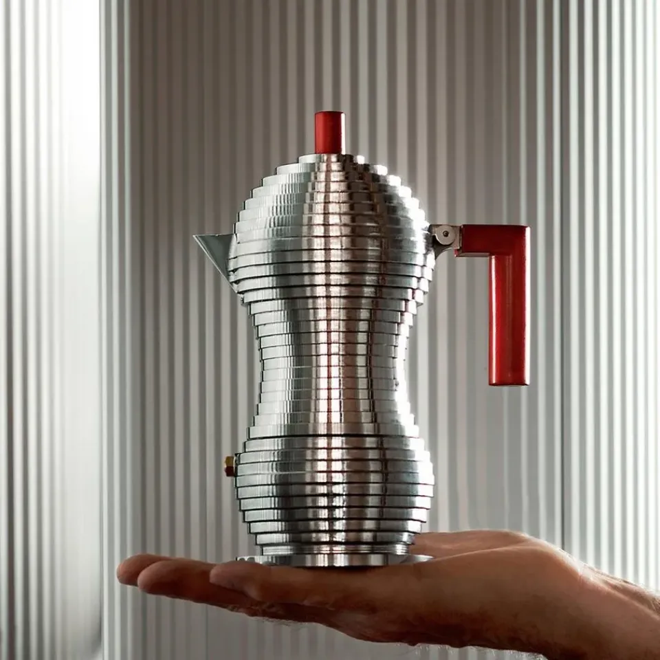 Outlet Alessi Pulcina espresso maker 6 cups, red handle RedSilver-coloured