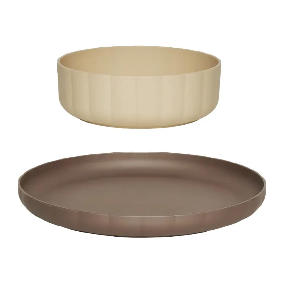 Plastic Plates|Children's Tableware^OYOY Pullo plate & bowl 2 pieces, Taupe-vanilla BrownBeige