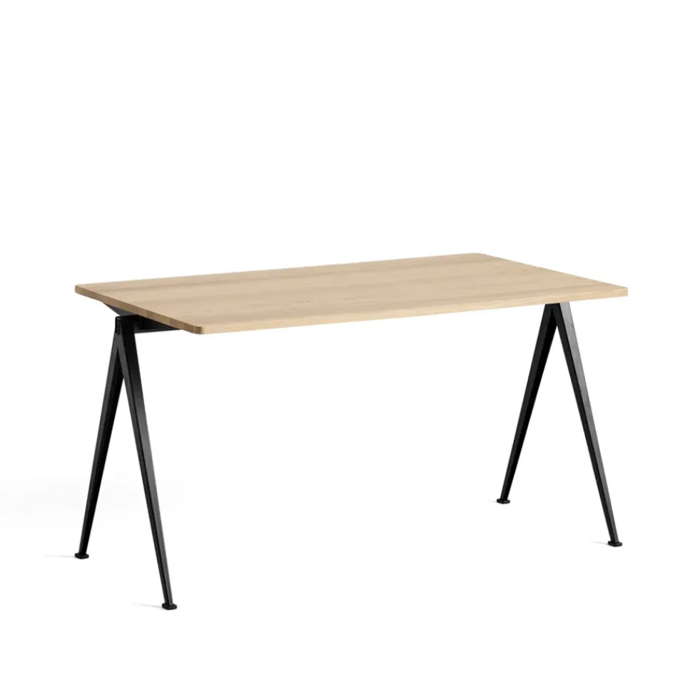 Hot HAY Pyramid 01 desk, Oak matte lacquered-140x75 cm-black steel frame Beige